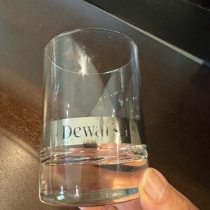 2 Dewar’s 12 silver band scotch whiskey rocks glasses.